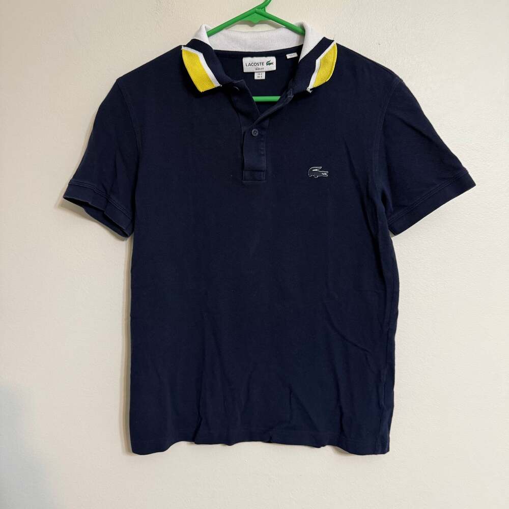 Lacoste Sport Polo Shirt in Navy Blue with Yellow Collar Old‎ Money